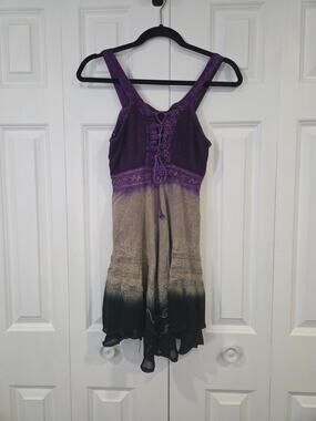Renaissance Medieval Gypsy Purple/tan Free Size Mini Dress Tunic Sleeveless